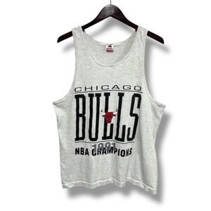 Vintage 1991 Chicago Bulls NBA Championship Tank Top Gray Size XL 22.5 x 29.5‎
